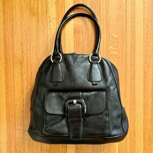 90s Vintage Anne Klein New York Made In Italy Black Leather Shoulder Bag Satchel